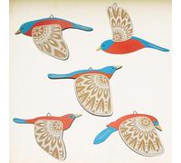 EMINGSKY 5 Pcs Wooden Bird Wall Art Wood Flying Birds Wall Decor Boho Home Decor Rustic Folk Art Hanging Decorative for Living Room Bedroom Kitchen Office (Teal)