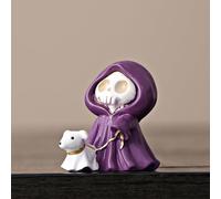 EMINGSKY Colorful Skull Grim Reaper Statue with Middle Finger Ghost Dog Walking Decoration Halloween Personalized Ornament Home Desktop Bookshelf (ZS-01)