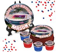 Emirates Arsenal Stadium B PERSONALISED Edible Cupcake Toppers / 8" Inch Cake Wafer or Icing - Sports Football Fan Birthday Party Cake Decorations - Perfect for Brownies, Cookies, Muffins & More!