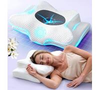 Emircey Cervical Neck Support Pillow for Side Sleepers, Cooling Pillow for Sleeping, Orthopedic Contour Memory Foam Pillow for Neck Relief,Ergonomic Sleeping Pillow for Back&Stomach Sleeper,Light Grey