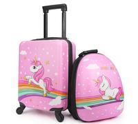 emissary Kids Luggage with Wheels for Girls,18” Unicorn Kids Suitcase with 14” Backpack,Kids Suitcases for Girls,Hard-Sided Rolling Kids Suitcase,Kids Carry On Luggage with Wheels, Pink, Traveling
