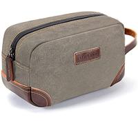 emissary Men's Toiletry Bag Leather and Canvas Travel Toiletry Bag Dopp Kit for Men Shaving Bag for Travel Accessories, Light Gray, L, Toiletry Bag