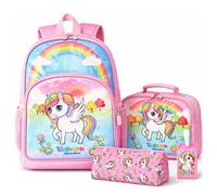 emissary Unicorn Backpack Set for Girls, 3-Piece School Set with Backpack, Insulated Lunch Bag & Pencil Case, Durable & Lightweight School Supplies for Kids Ages 4-12