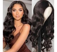 Emistar Wavy V Wig Wear and Go Glueless U Part Wig Wavy Natural Black Synthetic Hair Soft as Human Hair Half Wig for Black Women (Brown, 22 Inch)