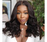 Emistar Wavy Wig with V Part Glueless Wear with U Part Wavy Synthetic Hair Natural Black Soft as Human Hair Medium Wigs for Black Women