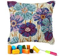 EMISTEM Latch Hook Kits for Adults, Crochet Yarn Pillow Kit for Beginners, DIY Needlework Crafts Cover Case with Printed Canvas, Gift Packaging. (Daisy Flower,17x17 inch)