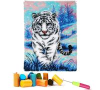 EMISTEM Latch Hook Kits for Adults - DIY Latch Hook Rug Kits, Crochet Kit for Beginners, Rug Making Kits with Printed Canvas, Gift Packaging.(White Tiger Walking on Snow, 20x15)