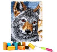 EMISTEM Latch Hook Kits for Adults - DIY Latch Hook Rug Kits, Crochet Kit for Beginners, Rug Making Kits with Printed Canvas, Gift Packaging. (Grey Wolf,15x21)