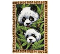EMISTEM Latch Hook Kits for Adults - DIY Latch Hook Rug Kits for Kids, Crochet Kit for Beginners, Rug Making Kits with Printed Canvas, Gift Packaging. (Lovely Panda in Bamboo,15x21)