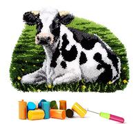 EMISTEM Latch Hook Kits for Adults - DIY Latch Hook Rug Kits for Kids, Crochet Kit for Beginners, Rug Making Kits with Printed Canvas, Gift Packaging. (Cow,21x16 inch)