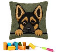 EMISTEM Latch Hook Kits for Adults - Latch Hook Pillow Kits, Crochet Yarn Kit for Beginners, Cross-Stitch Embroidery Cushion Cover Case with Printed Canvas. (Cute Puppy,17x17 inch)