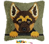 EMISTEM Latch Hook Kits for Adults - Latch Hook Pillow Kits, Crochet Yarn Kit for Beginners, Cross-Stitch Embroidery Cushion Cover Case with Printed Canvas. (Cute Puppy,17x17 inch)