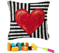 EMISTEM Latch Hook Kits for Adults - Latch Hook Pillow Kits, Crochet Yarn Kit for Beginners, DIY Needlework Crafts Cover Case with Printed Canvas, Gift Packaging. (Red Love,17x17 inch)