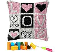 EMISTEM Latch Hook Kits for Adults - Latch Hook Pillow Kits for Kids, Crochet Yarn Kit for Beginners, DIY Needlework Crafts Cover Case with Printed Canvas, Gift Packaging. (Love Words,17x17 inch)