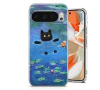 EMIT PRINT Black Cat Meme Van Gogh Inspired Image Design Case for Google Pixel 6,7,8,9,10,a,Pro Series | Clear Shockproof TPU Protective Cover | Water Lillies