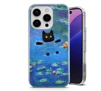 EMIT PRINT Black Cat Meme Van Gogh Inspired Image Design Case for iPhone 6,7,8,X,Xr,11,12,13,14,15,16,17, Air,e Series | Clear Shockproof TPU Protective Cover | Water Lillies