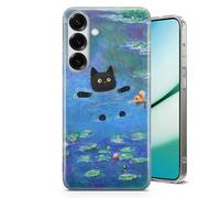 EMIT PRINT Black Cat Meme Van Gogh Inspired Image Design Case for Samsung Galaxy Ultra,26,25,24,23,22,17,56,36,A,S,FE Series | Clear Shockproof TPU Protective Cover | Water Lillies
