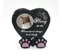 EMIT PRINT Personalised Custom Pet Memorial Plaque with Selected Display Stand for Cat Dog or any Animal | Various Sizes Heart Natural Slate Stone Grave Marker | 10cm x 10 cm - Paw Prints