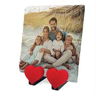 EMIT PRINT Personalised Natural Square Rock Slate Plaque Photo Text with Heart Shape Stand | Custom Design | 10x10 cm
