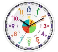 EMITDOOG Kids Wall Clock, Adorable Telling Time Wall Clock Quiet Non Ticking Colorful Learning Clock for Girls Boys Bedroom Nursery Classroom Livingroom 12inch