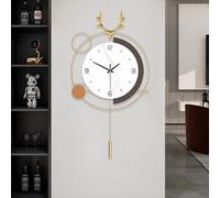 EMITDOOG Large Wall Clocks for Living Room Decor Modern Pendulum Wall Clock Silent Quartz Metal Deer Clock Wall for Bedroom Kitchen Office Wall Decor for Home Indoor 13 * 25 Inch Orange