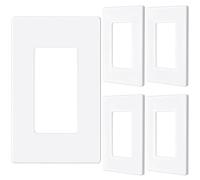 EMITEVER 1-Gang Screwless Decorator Wall Plate Cover for Receptacle Outlet & Light Switch, Standard Size 4.53"H x 2.75"W, Unbreakable Thermoplastic Faceplate, UL Listed, Matte White 5-Pack