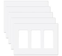 EMITEVER 3-Gang Screwless Decorator Wall Plate Cover for Receptacle Outlet & Light Switch, Standard Size 4.53"H x 6.38"W, Unbreakable Thermoplastic Faceplate, UL Listed, Matte White 5-Pack