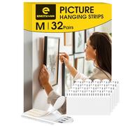 Emitever Picture Hanging Strips 32 Pairs (64 Pieces), Double Side Hook Loop Mounting Tapes Adhesive Strips, Damage Free Hanging - For Pictures, Glass, Frames, Mirrors, Wall Decor and Signs(Medium)