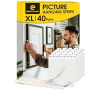 Emitever Picture Hanging Strips 40 Pairs (80 Strips, XL) Holds Up to 7.2 kg, Wall Stickers for Picture Hanging, No Nails Damage-Free Frame Poster Hangers for Frames Signs Home Decor White