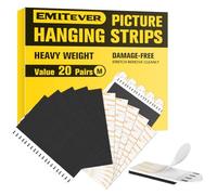 Emitever Picture Hanging Strips Heavy Duty 20 Pairs (40 Piecess), No Damage Picture Adhesive Strips, Hook and Loop Mounting Tape Black (M)