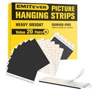 Emitever Picture Hanging Strips Heavy Duty, Large 20 Pairs, No Damage Picture Adhesive Strips, Hook and Loop Mounting Tape Black