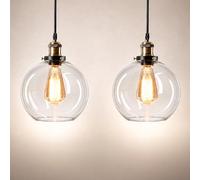 Emitto 2 Pack Glass Pendant Light, Ceiling Pendant Light Fitting with 20cm Glass Lampshade, E27 Hanging Ceiling Light for Kitchen Island Bedroom Dining Room, Black