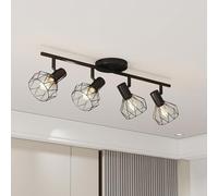 Emitto 4 Way Ceiling Lights, Black Adjustable Kitchen Spotlights with 90° Tilt, Industrial E14 Light Fittings for Hallway, Living Room, Bedroom (No Bulbs)