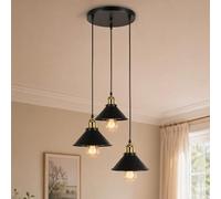 Emitto Black Ceiling Light, Industrial 3-Light Pendant Light Fitting, Metal Hanging Ceiling Lamp for Kitchen Bedroom Dining Room Hallway Entryway, Adjustable Height, E27 Base (No Bulbs)