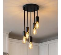 Emitto Ceiling Lights, 5 Way Industrial Pendant Light Fitting with E27 Base, Black Ceiling Lamp for Kitchen Living Room and Bedroom, Adjustable Height 21-41cm (NO Bulbs)