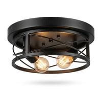 Emitto Ceiling Lights E27 Metal Cage 90° Adjustable Kitchen Fixture, Black | Metal Build,90° Adjustable Lamp Heads,E27 Compatible,Open Cage Design,Ideal For Kitchen Hallway Bedroom Living Room