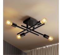 Emitto Ceiling Lights Living Room, 4 Light Modern Sputnik Chandelier, Black Metal Industrial Ceiling Lights, Flush Mount Living Room Lights Ceiling with E27 Base for Bedroom, Kitchen, Dining Room