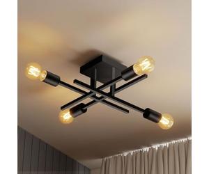 Emitto Ceiling Lights Living Room, 4 Light Modern Sputnik Chandelier, Black Metal Industrial Ceiling Lights, Flush Mount Living Room Lights Ceiling with E27 Base for Bedroom, Kitchen, Dining Room