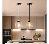 Emitto Ceiling Pendant Light Set of 2 Industrial Glass LampShade Adjustable Cable in Black Emitto Black