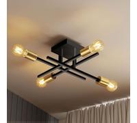Emitto Chandelier Ceiling Lights Living Room, 4 Light Modern Sputnik Industrial Ceiling Light, Black and Gold Metal Flush Mount with E27 Base, for Bedroom, Kitchen, Dining Room, Hallway