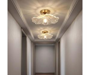 Emitto Chandeliers Ceiling Light, 2 Pack Flush Mount Ceiling Light, Glass & Metal, Copper Finish for Bedroom,Dining Room,Kitchen, Hallway, D27xH13cm