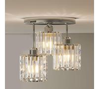 Emitto Chrome Crystal Ceiling Lights Living Room, 3-Light Semi Flush Ceiling Light Fitting, K9 Crystal Chandelier for Hallway, Bedroom, Kitchen, Bathroom, E27 Base