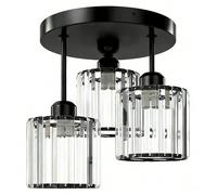Emitto Crystal Ceiling Light 3 Light E27 Chandelier Semi Flush Mount Lamp Black