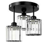 Emitto Crystal Ceiling Light 3 Light E27 Chandelier Semi Flush Mount Lamp in Black Emitto Black