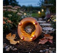 Emitto Garden Ornaments Hedgehog Solar Led Statue Outdoor Decor Resin Brown