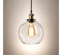 Emitto Glass Pendant Light, Ceiling Pendant Light Fitting with 20cm Glass Lampshade, E27 Hanging Ceiling Light for Kitchen Island Bedroom Dining Room, Black