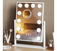 Emitto Hollywood Vanity Mirror with Lights, 12 Dimmable LED Bulbs, 3 Colour Modes, 10X Magnifying Mirror, Touch Control Vanity Mirror with Lights, 360° Rotating Hollywood Mirror for Dressing Table