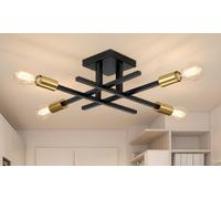 Emitto Industrial Semi-Flush Ceiling Lighting Collection:Emitto 4-Light Black and Gold Industrial Ceiling Fixture