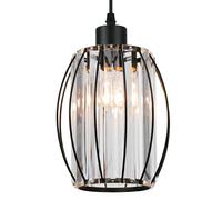 Emitto Luxury Crystal Light Shade,Cylinder Lamp Shade with Oval Ring Design, K9 Crystal and Metal Chandelier Style Light Cover, 16 x 16 x 20 cm (Black)