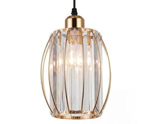 Emitto Luxury Crystal Light Shade,Cylinder Lamp Shade with Oval Ring Design, K9 Crystal and Metal Chandelier Style Light Cover, 16 x 16 x 20 cm (Gold)